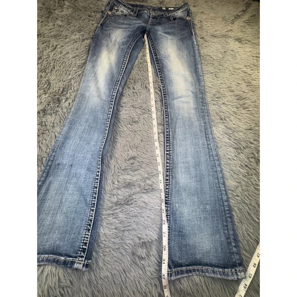 Miss Me Jeans Women 27 Bootcut Embellished Floral Sequin pocket Light Wash 29x32
